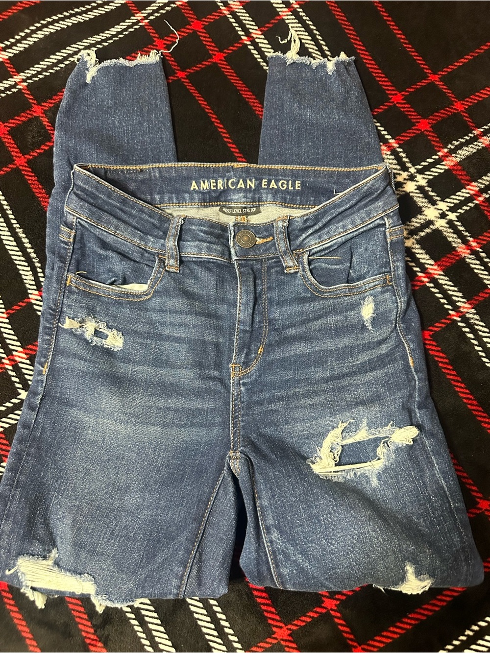 American Eagle Outfitters Distressed Medium Blue High-Rise Jeggings